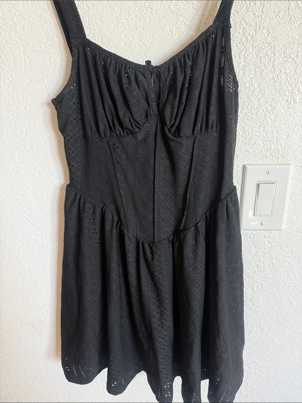 SHEIN Black Eyelet Mini Sundress